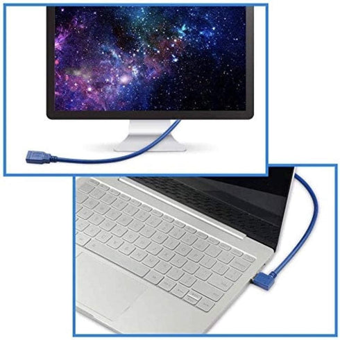 USB 3.0 Extension Cable 1FT, 2 Pack 90 Degree Left & Right Angle USB Adapter Male to Female Short Cables for Laptop