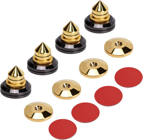 Facmogu 4PCS Golden Speaker Isolation Spikes with Pads - Speaker Spike Pad Kit for Subwoofer, Audio Amplifier