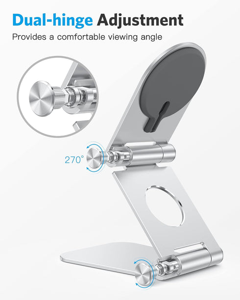 OMOTON Foldable Phone Stand Holder for MagSafe Charger, Compatible with iPhone 15/14/13/12 Pro Max, Silver