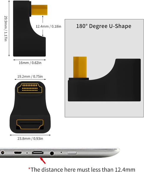 Poyiccot 8K HDMI 180 Degree Adapter, U Shaped HDMI 2.1 Male to Female Adapter, 48Gbps HDMI Extender, 2pack