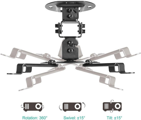 (PM-002-B), WALI Projector Ceiling Mount, Universal Low Profile Projector Mount with Retractable Arms and Multiple