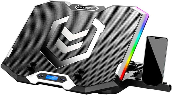 ICE COOREL Gaming Laptop Cooling Pad 15-17.3 Inch, Stand with 6 RGB Fans, Adjustable Height, LCD Screen, 2 USB Ports,