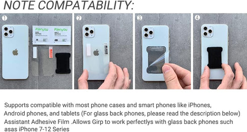 Phone Loop Finger Holder, Cell Phone Finger Grip Strap Holder for Hand, Ultra Thin Anti-Slip Grips Band Holder for Back