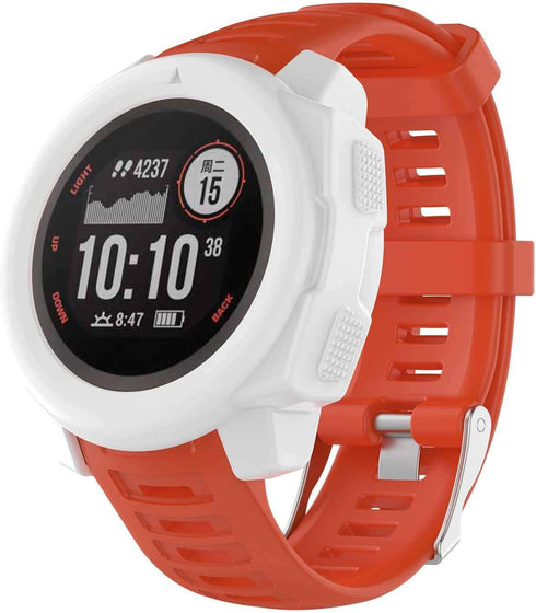 SplenSun Silicone Protective Cover Cases for Garmin Instinct & Instinct Solar Smartwatch, Anti-Scratch, White/Navy/Red