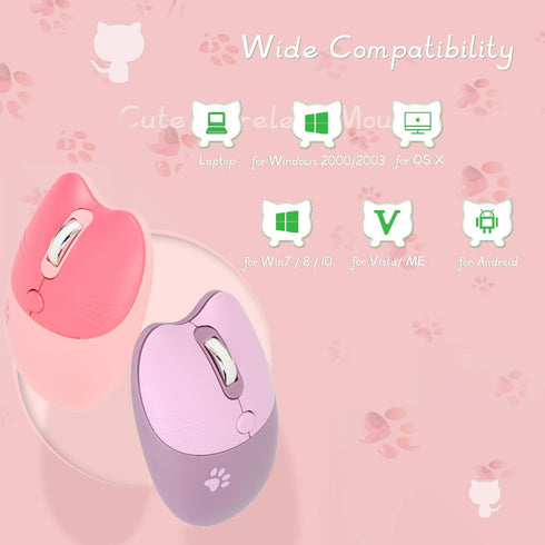 Gugxiom Cat Wireless Mouse, 2.4G Cute Lightweight Soundless Mouse with USB Receiver, 3 Levels DPI for M3 Laptop