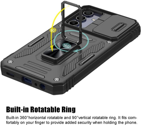 Shockproof Phone Case & Sliding Camera Cover & Ring Holder Kickstand with Screen Protector for Samsung Galaxy A15 5G