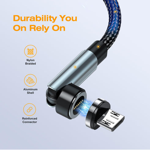 Magnetic Charging Cable 3.3ft 540° Rotating 3 in 1 Charger, 3A Fast Charging USB Data Transfer for Type C/Micro