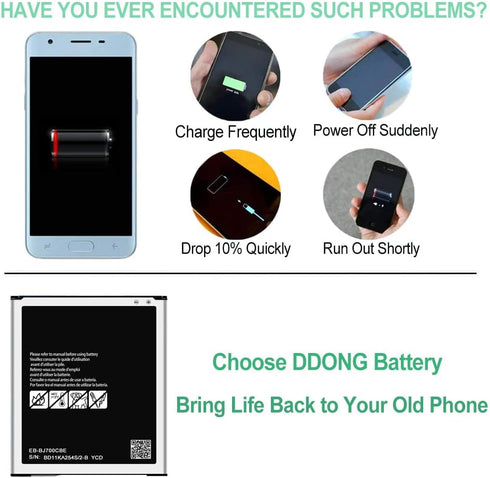 DDONG Replacement Battery for Samsung Galaxy J7, EB-BJ700CBE, Compatible with J700T, J700P, and More