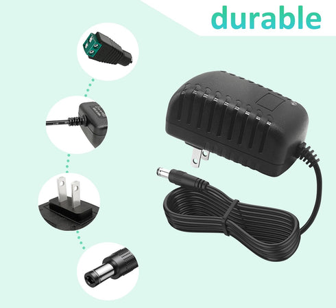 12V 2A AC Adapter, 100-240V AC to DC 50-60Hz, 12 Volt 2 Amps 24W Power Supply Converter for LED Light Security CCTV