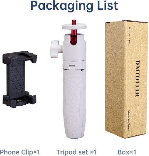 DMIDITIR 360 6.3-12.2 Inch Portable Camera Tripod, Phone Tripod with Ball Head Mount with Phone Holder, Adjustable