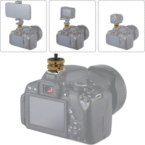 Camera Hot Shoe Mount Adapter - Double Nut with 1/4" and 3/8" Aluminum Alloy Tripod Screw (Pack of 2)