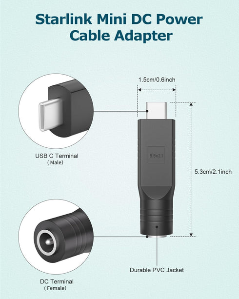 Gunovy 2 20V 5.5 2.1mm 100W PCS Starlink Mini Cable Adapter DC to USB Type C Converter for Starlink Mini Accessories
