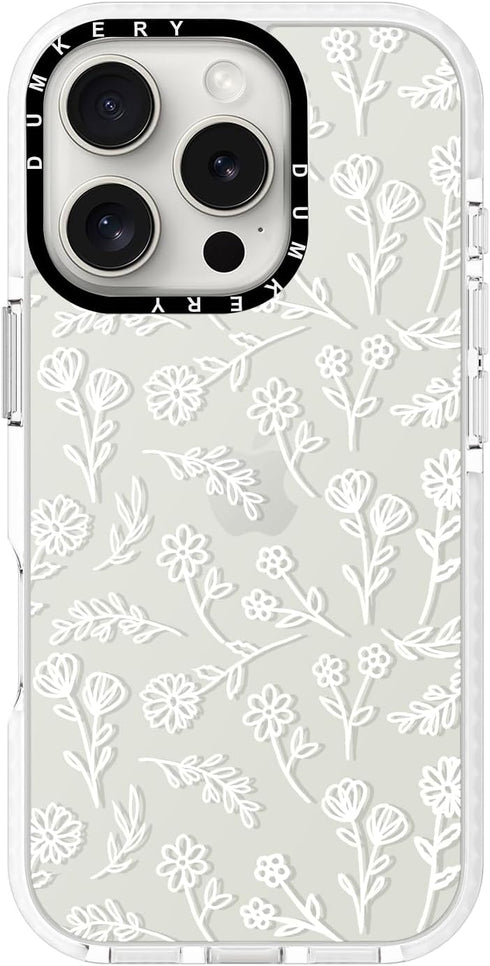 Dumkery Cute White Flowers Case Compatible with iPhone 16 Pro Max Clear Case,