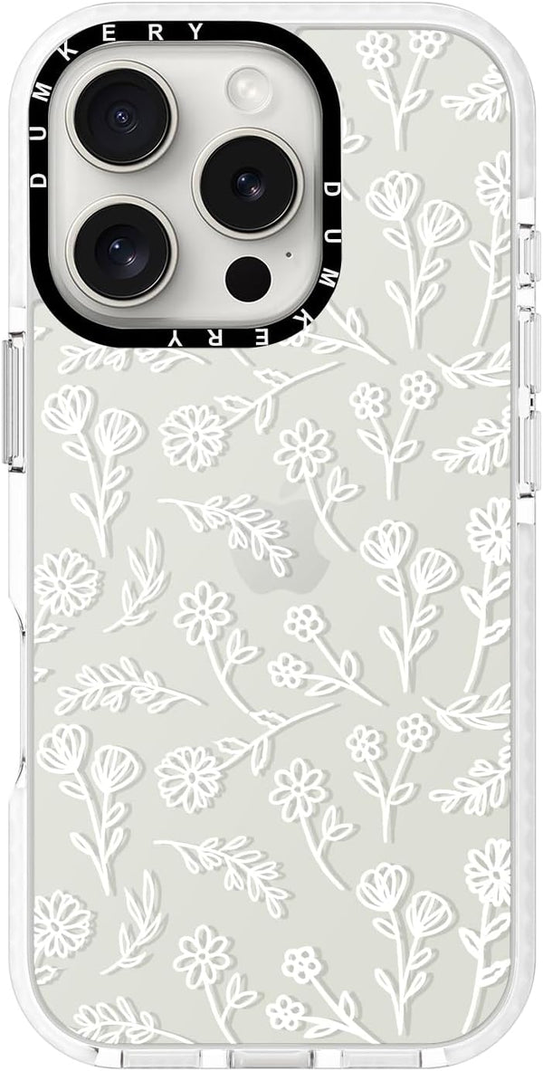 Dumkery Cute White Flowers Case Compatible with iPhone 16 Pro Max Clear Case,