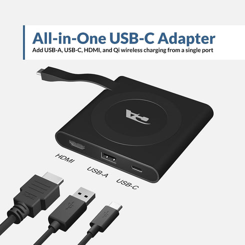 Cyber Acoustics (DS-1500) USB-C to HDMI Adapter Multiport Digital AV Converter with Wireless Qi Charging, HDMI, USB