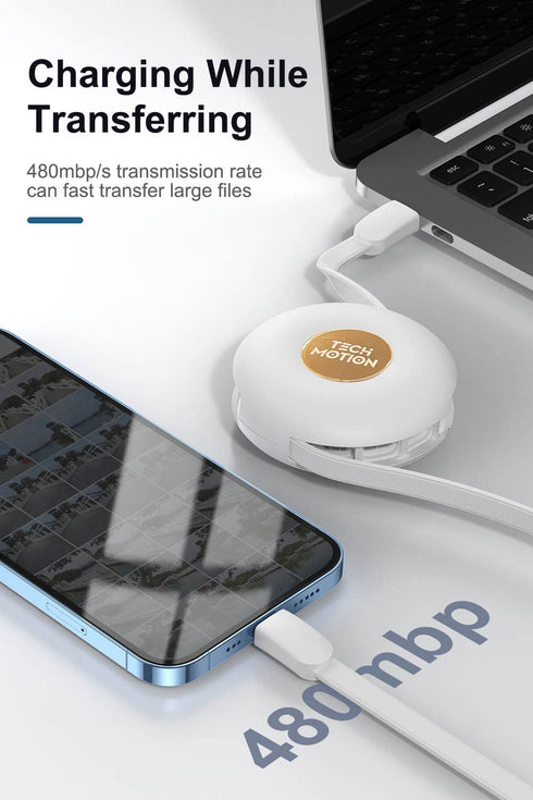 3 in 1 Magnetic Retractable Charging Cable, 60W Power Delivery USB-C/Micro USB, Compatible with Cell Phones, 39 inches