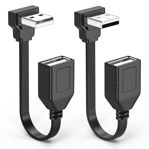 2PCS 90 Degree USB2.0 Extension Cable Flat Right Angle USB Male to Female Adapter Short Soft USB Cable 8inch