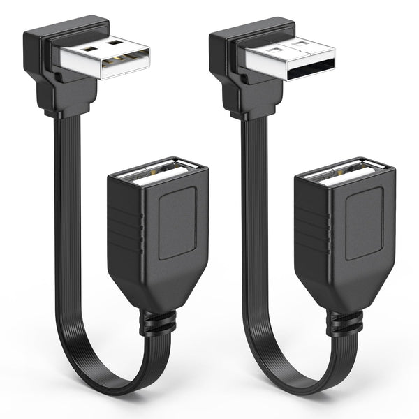 2PCS 90 Degree USB2.0 Extension Cable Flat Right Angle USB Male to Female Adapter Short Soft USB Cable 8inch