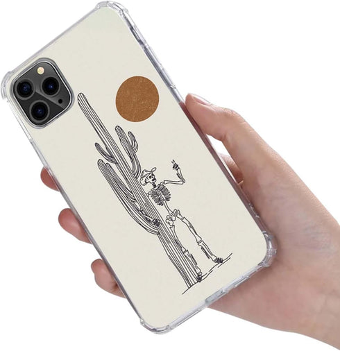 Skull Cowboy Phone Case for iPhone 15 Pro Max, West Wild Sunset Cactus Cover for Men Women Boys Girls