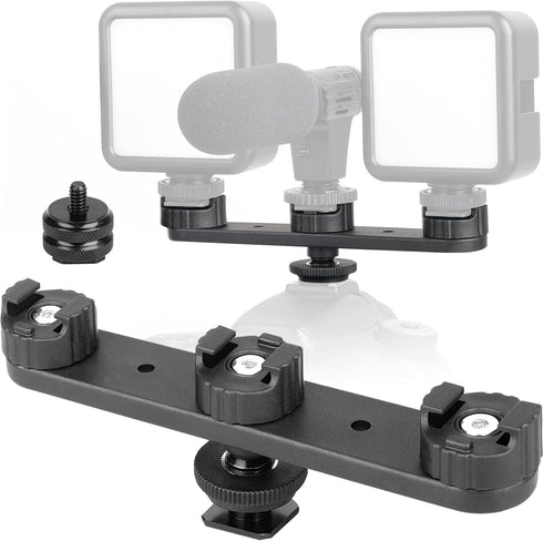 ChromLives Cold Shoe Mount, Triple Shoe Mount Extension Bar Hot Shoe Adapter Camera Bracket with 1/4 Screw for