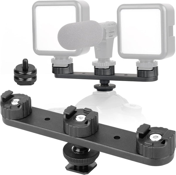 ChromLives Cold Shoe Mount, Triple Shoe Mount Extension Bar Hot Shoe Adapter Camera Bracket with 1/4 Screw for
