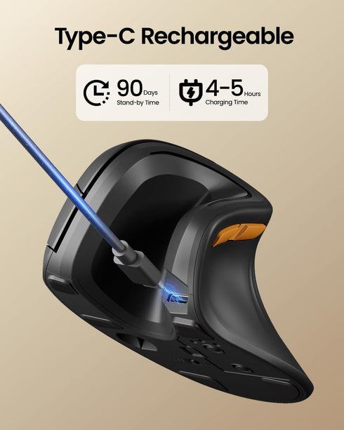 ProtoArc Ergonomic Vertical Mouse, EM11 NL Bluetooth Wireless Mouse, USB Rechargeable for PC/Notebook/Laptop