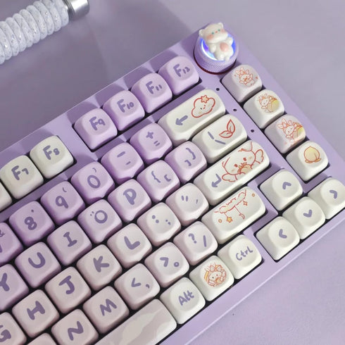 Gliging Keycaps 142 Keys Purple Rabbit Cute MOA Profile, Dye-Sublimation for Cherry MX Switches Mechanical Keyboard