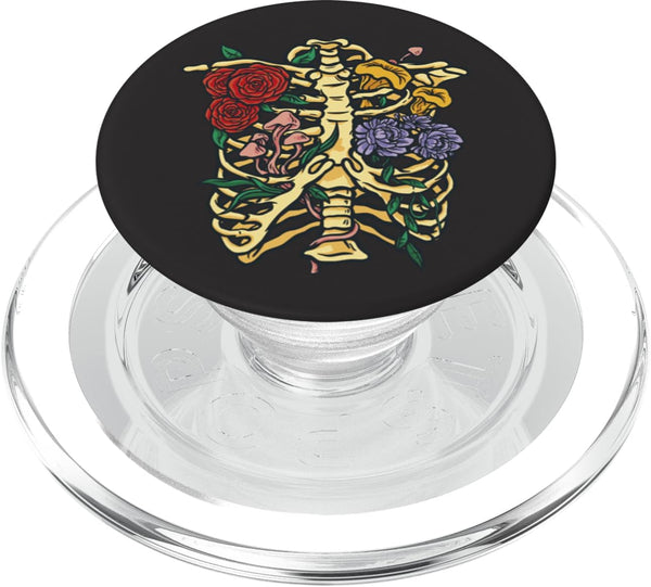 Skeleton Flowers and Mushrooms Illustration PopSockets PopGrip for MagSafe