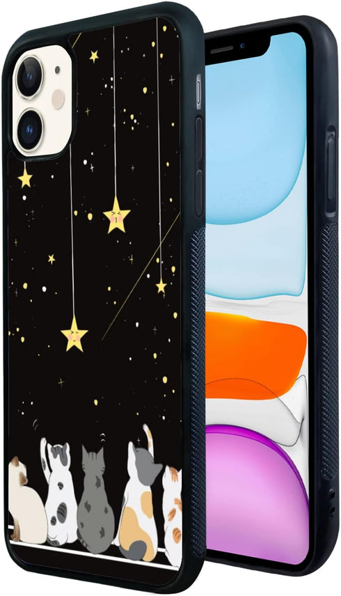 Cute Cat iPhone 11 Case, Yellow Cat Pattern Non-Slip Shock Absorption Soft Silica Gel Frame for Teen Girls