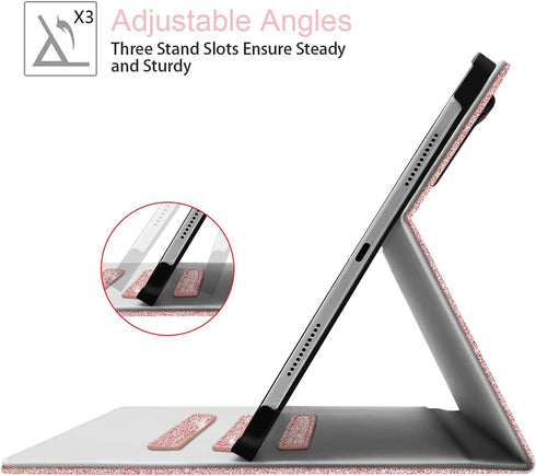 Fingic iPad Air 13 inch Case 2024, iPad Pro 12.9 inch 2018-2022 Case with Pencil Holder, Rose Gold