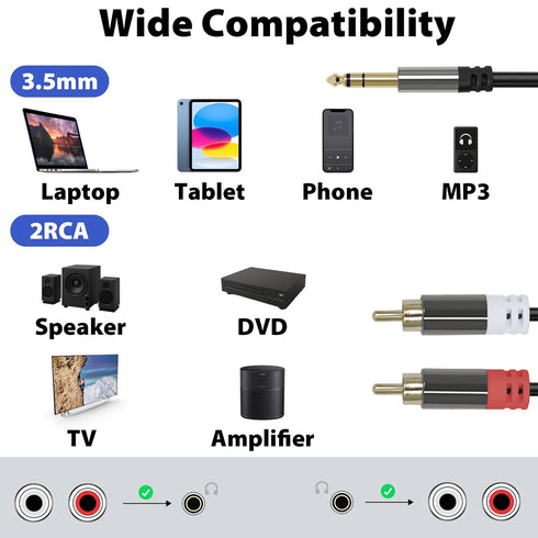 3.5mm 6ft Cyberguys! to RCA Audio Cable, Aux to RCA Cable with Gold-Plated Connectors, Durable PVC Jacket Aux Adapter