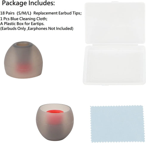 Soft Silicone Earbud Tips - 18 Pairs in Black & Red, S/M/L, Fit Most In-Ear Headphones, Inner Hole 3.8mm-5.5mm.