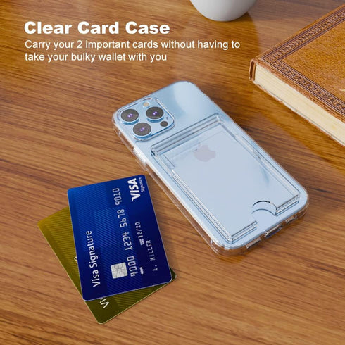 ?Upgrade? iPhone 13 Pro Max Clear Wallet Case - Anti-Yellowing Slim Fit Thin TPU Bumper + PC Back Case with 2 Cards