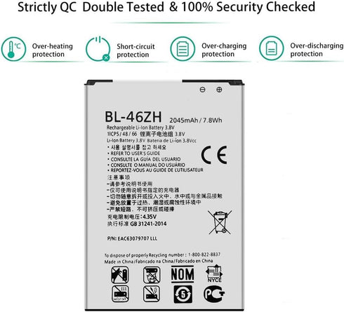 DDONG BL-46ZH Battery for LG Leon Tribute 2, K7 LS675 D213 H340 L33 X210 Replacement Battery