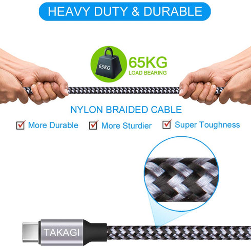 TAKAGI 3-Pack USB Type C Cable 6ft, 3A Fast Charging, Nylon Braided, Compatible with Galaxy S20, iPhone 15/15 Pro Max.