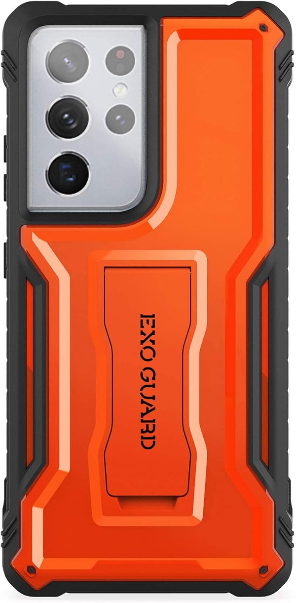 ExoGuard for Samsung Galaxy S21 Ultra 5G Case, Rubber Shockproof Full Body Cover with Built-in Kickstand