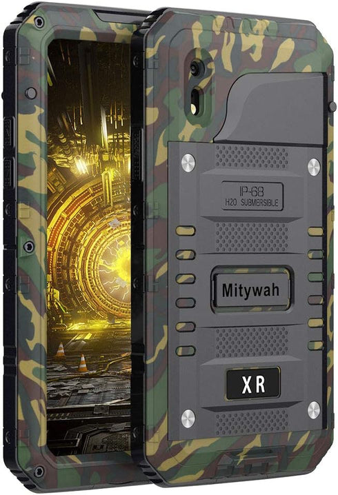Mitywah Heavy Duty Waterproof Case for iPhone XR, Shockproof Full Body Underwater Protective Metal Case 6.1 inch,