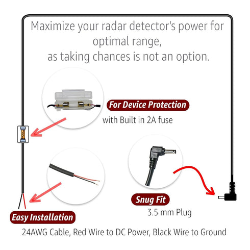 EDO Tech 10 Ft Direct HardWire Power Cord Kit for Cobra Radar Laser Detector