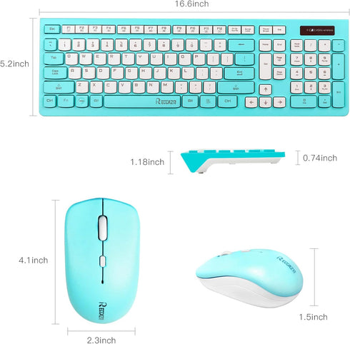 Full-Sized Wireless Keyboard and Mouse Combo - 2.4GHz USB Receiver - Wireless for PC, Windows, Desktop, Laptop (Blue)