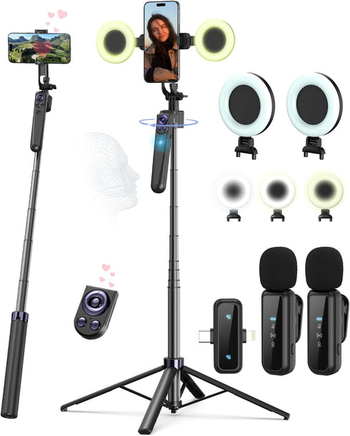 Yeaki Vlogging Kit for iPhone/Android, 63Auto Face Tracking Tripod for iPhone with Light,