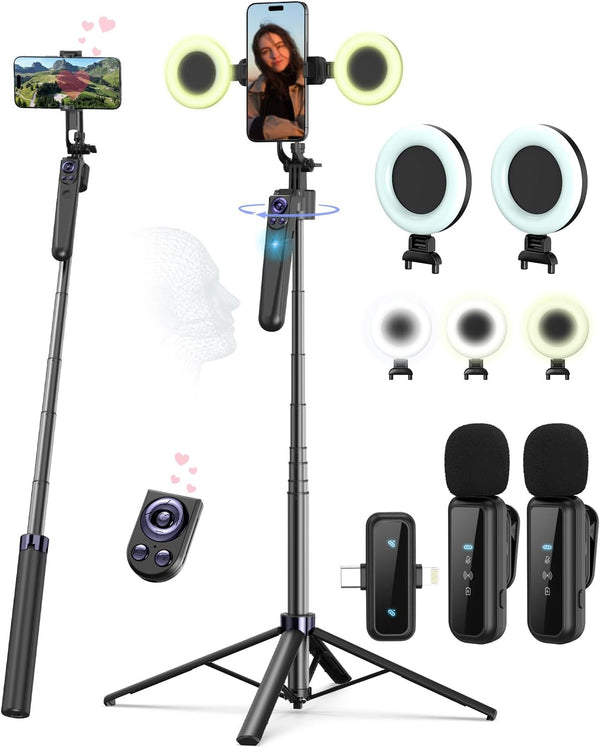 Yeaki Vlogging Kit for iPhone/Android, 63Auto Face Tracking Tripod for iPhone with Light,