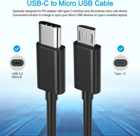USB-C to Micro USB Cable 2-Pack for Samsung Galaxy S7/S4, MacBook Pro Air, X-Box-One PS4 Controller, Fire Tablets