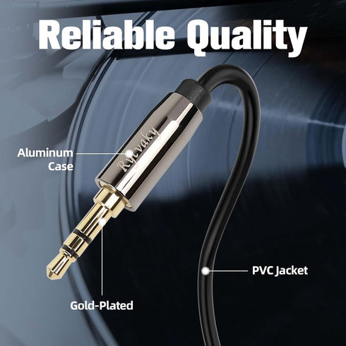 rycvaky 3.5mm Connectors,25ft 1 Pack Aux Audio Stereo Cable, Hi-Fi Sound Male to Male Aux Cable for Headphones, Car