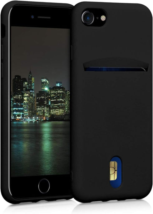 kwmobile Case for Apple iPhone SE (2022), SE (2020), iPhone 8, iPhone 7, Black Soft TPU Phone Cover with Card Holder