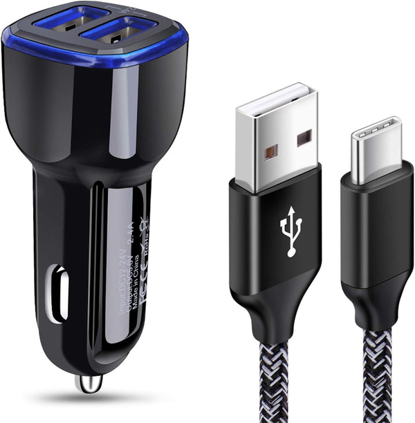 C Car Phone Charger, Dual Port Car Charger Adapter with Fast Charge Type C Charging Cord, Compatible for Motorola Moto