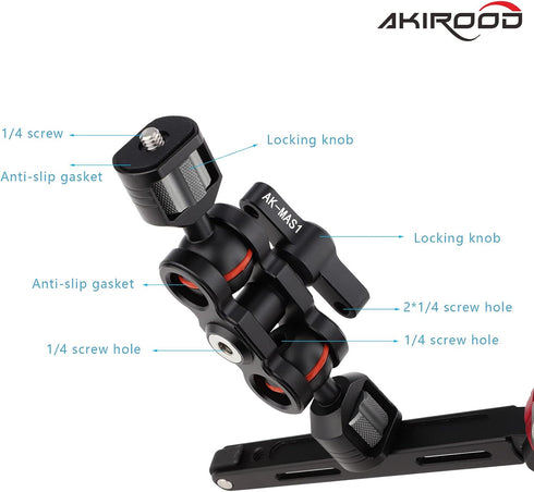 AKIROOD 360 Magic Arm with Double Ball Heads Degree Rotation Articulating Arm for Gimbal Camera Cage,Field Monitor