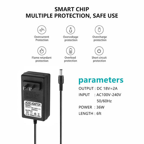 RCBCH 18V 2A 36W 3.5x1.35mm 4.0x1.7mm (6 AC Adapter Power Supply Switching Wall Mounted Power Adapter Compatible