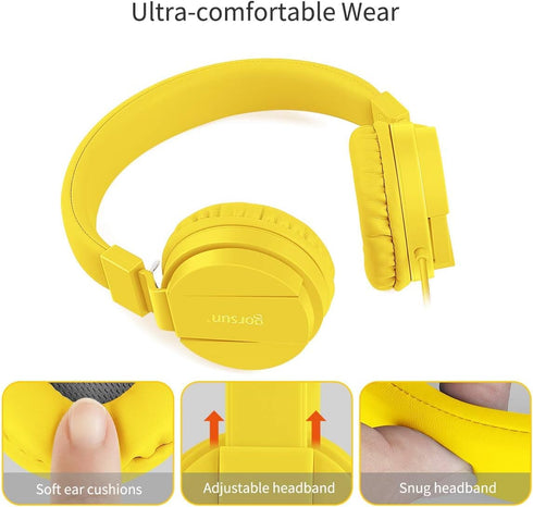 gorsun Kids Headphones, Lightweight Stereo Wired Toddler Headset with Adjustable Headband for Smartphones, Computer,