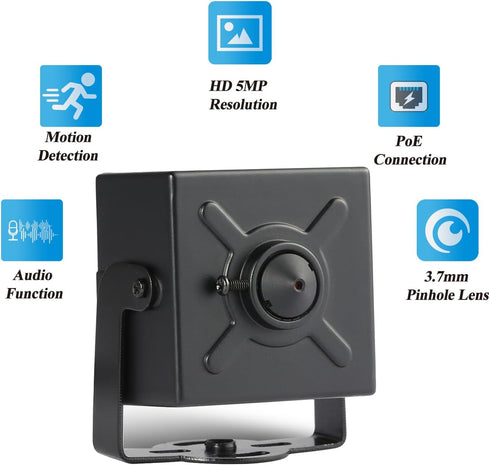 TSEye Mini 5MP PoE IP Camera with Audio, Ultra HD 2880 x 1620P, Tiny Home Security Camera with Microphone