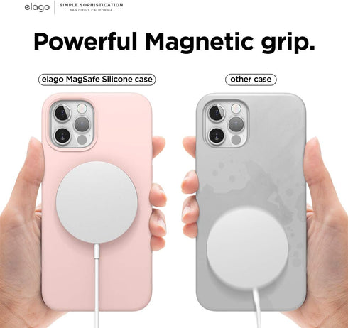 elago Magnetic Silicone Case for iPhone 12/12 Pro, Lovely Pink, Built-in Magnets, Compatible with MagSafe Accessories